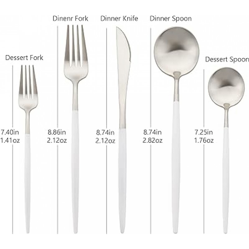 uniturcky 18 / 10 스테인레스 스틸 매트 Flatware Set 1 Gtware-whitesilver5x1