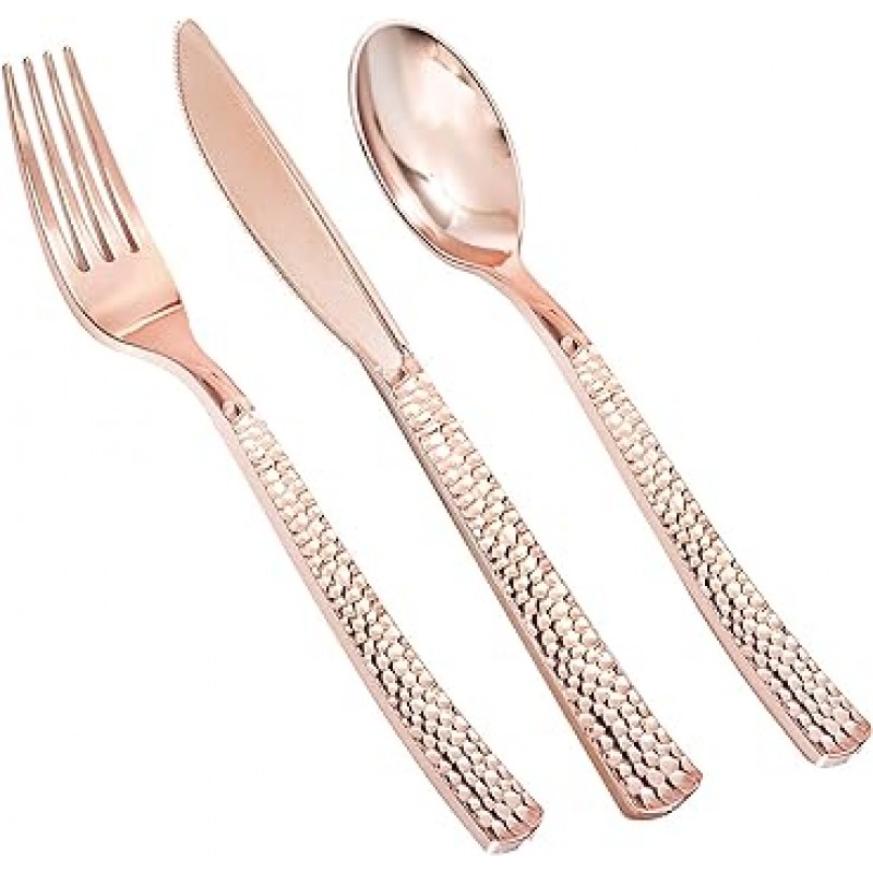 180pieces 로즈 골드 플라스틱 Silverware, 파티 Supplies 플라스틱 Flatware, 웨딩 플라스틱 로즈 골드 칼 붙이, 플라스틱 로즈 골드 망치 주방 용품, 튼튼한, Enjoylife