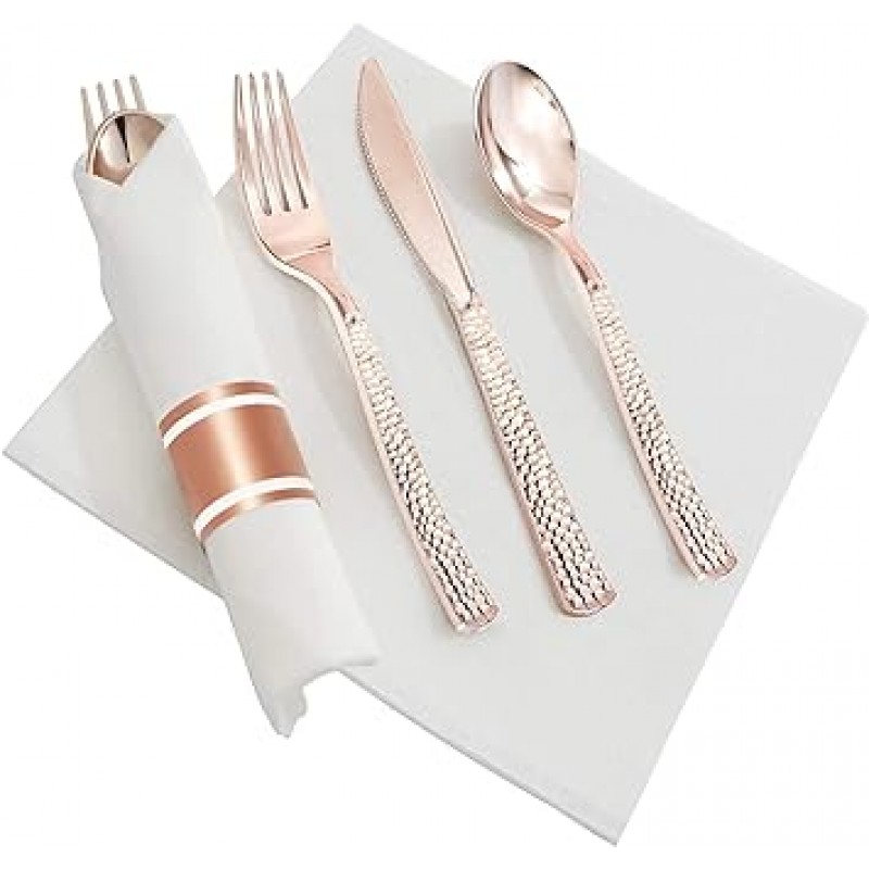 180pieces 로즈 골드 플라스틱 Silverware, 파티 Supplies 플라스틱 Flatware, 웨딩 플라스틱 로즈 골드 칼 붙이, 플라스틱 로즈 골드 망치 주방 용품, 튼튼한, Enjoylife