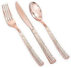 180pieces 로즈 골드 플라스틱 Silverware, 파티 Supplies 플라스틱 Flatware, 웨딩 플라스틱 로즈 골드 칼 붙이, 플라스틱 로즈 골드 망치 주방 용품, 튼튼한, Enjoylife