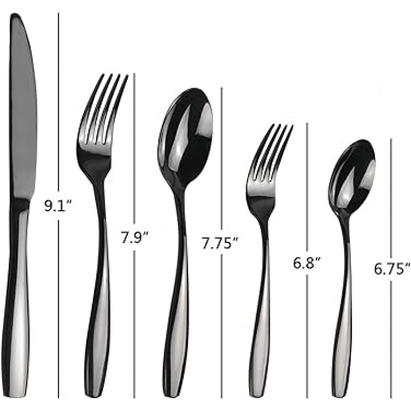 Wekiog 40 개 매트 블랙 은식기 세트 스테인레스 스틸 8 인용