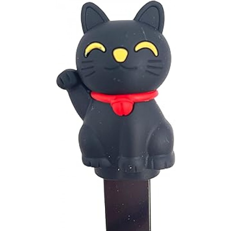 Black Lucky Waving Cat 플라스틱 포크 조리기구 선물 세트 어린이 6 1/2 인치