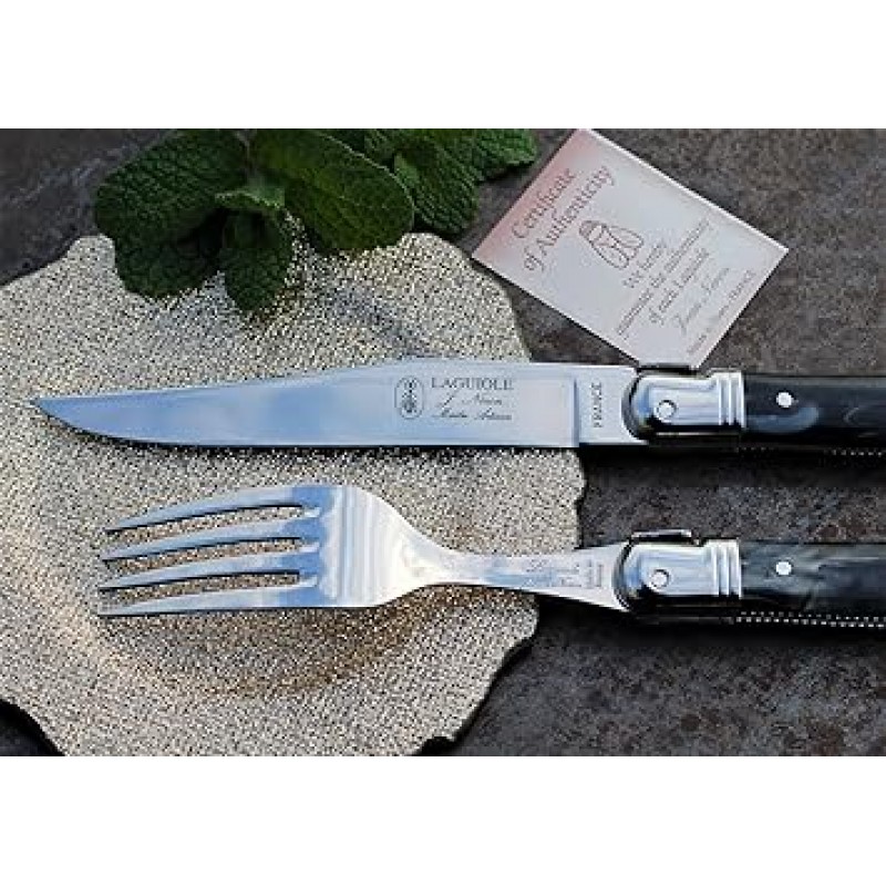 Laior ABS 핸들 0.1인치(2.5mm) 디너 나이프 0.08인치(2.0mm) 포크 세트 선물 상자 프랑스 NERON 블랙 대리석 스타일
