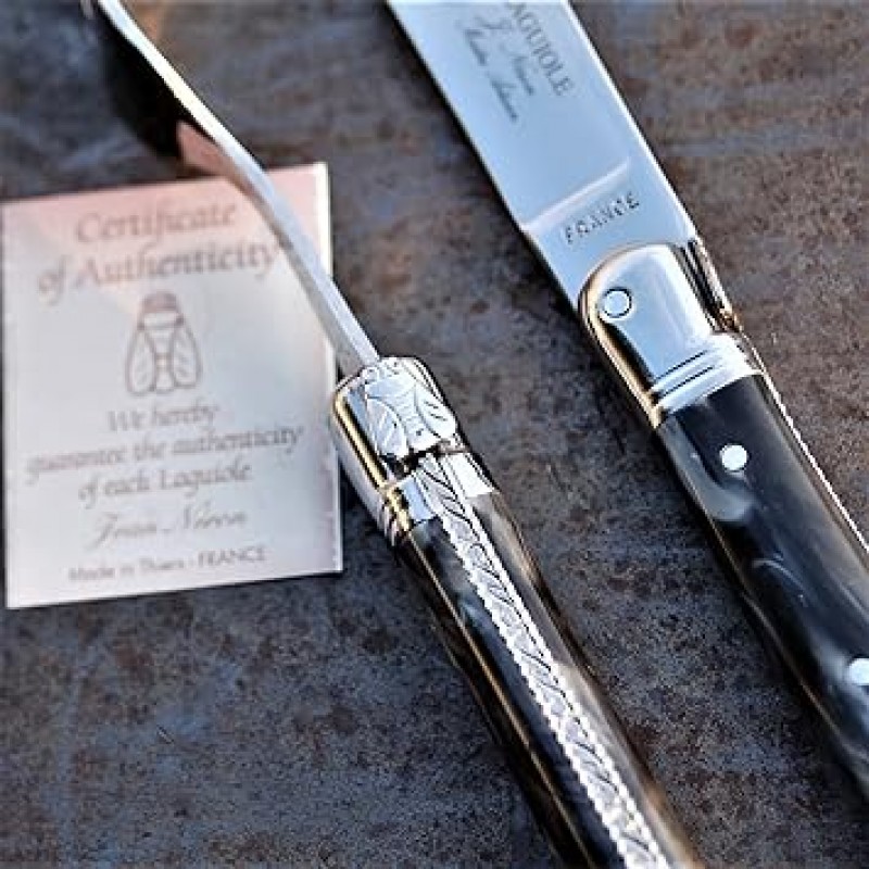 Laior ABS 핸들 0.1인치(2.5mm) 디너 나이프 0.08인치(2.0mm) 포크 세트 선물 상자 프랑스 NERON 블랙 대리석 스타일