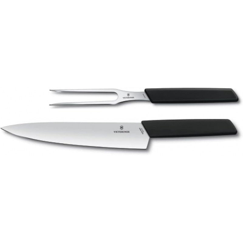 Victorinox 6.9093.21G 조각 세트, 스위스 모단, 셰프 나이프, 포크, 고기, 블랙 2피스 세트