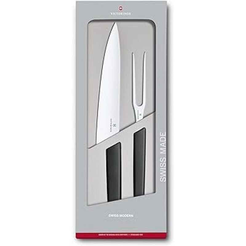 Victorinox 6.9093.21G 조각 세트, 스위스 모단, 셰프 나이프, 포크, 고기, 블랙 2피스 세트