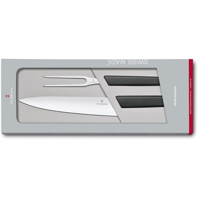 Victorinox 6.9093.21G 조각 세트, 스위스 모단, 셰프 나이프, 포크, 고기, 블랙 2피스 세트