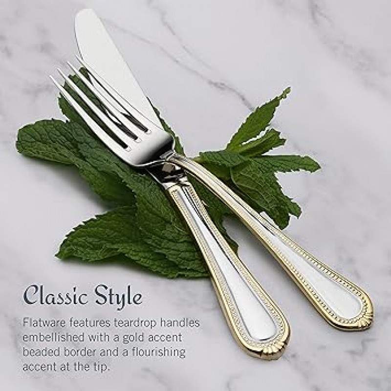 Mikasa 65 Piece Regent Bead Gold Stainless Steel Flatware Set (Set of 12), Silver by Mikasa [병행 수입품]