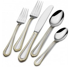 Mikasa 65 Piece Regent Bead Gold Stainless Steel Flatware Set (Set of 12), Silver by Mikasa [병행 수입품]