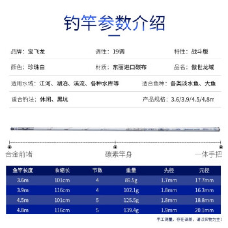 Baofeilong 낚싯대 Aoshilong Yutai 낚싯대 슈퍼 하드 탄소 천 검은 구덩이 막대 물고기 싸우는 막대 6H 낚싯대 손 막대 3.6 미터