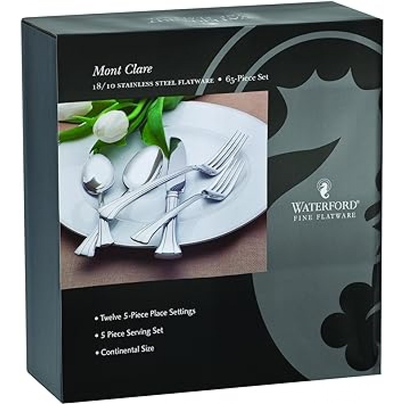 Waterford Mont Clare 18/10 스테인리스 스틸 65 – 개 세트, 12인용 서비스 by Waterford Fine Flatware