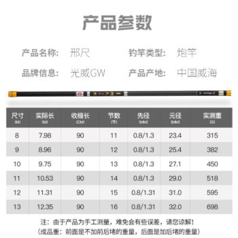 GW Guangwei 처벌 자 낚싯대 긴 막대 9 미터 낚싯대 초경량 초경량 탄소 총 막대 중첩 막대 낚시 장비 낚싯대 손 막대 낚싯대