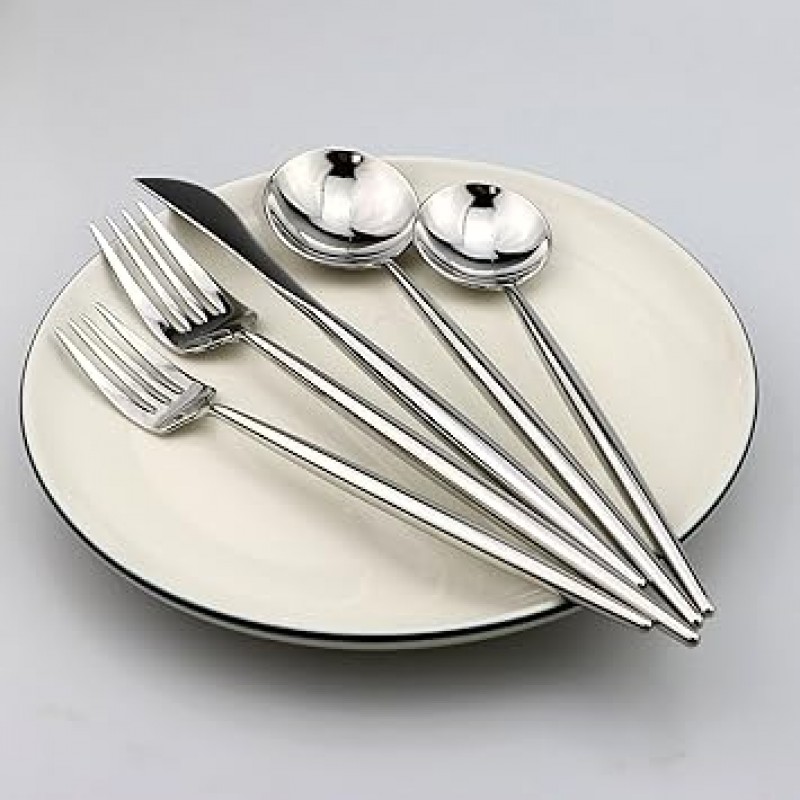 briiec Luxury 실버 18 /10 스테인레스 스틸 Flatware 세트 홈 부엌 레스토랑 테이블웨어 칼집 세트, 4 용 서비스, 미러 Finished, 식기 세척기 안전 BRIPUTAOYASLVMIR54