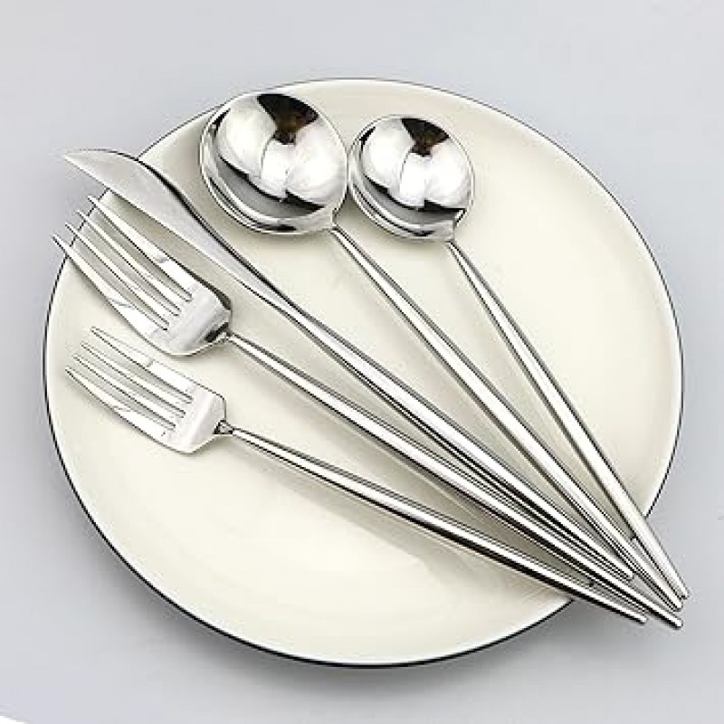 briiec Luxury 실버 18 /10 스테인레스 스틸 Flatware 세트 홈 부엌 레스토랑 테이블웨어 칼집 세트, 4 용 서비스, 미러 Finished, 식기 세척기 안전 BRIPUTAOYASLVMIR54