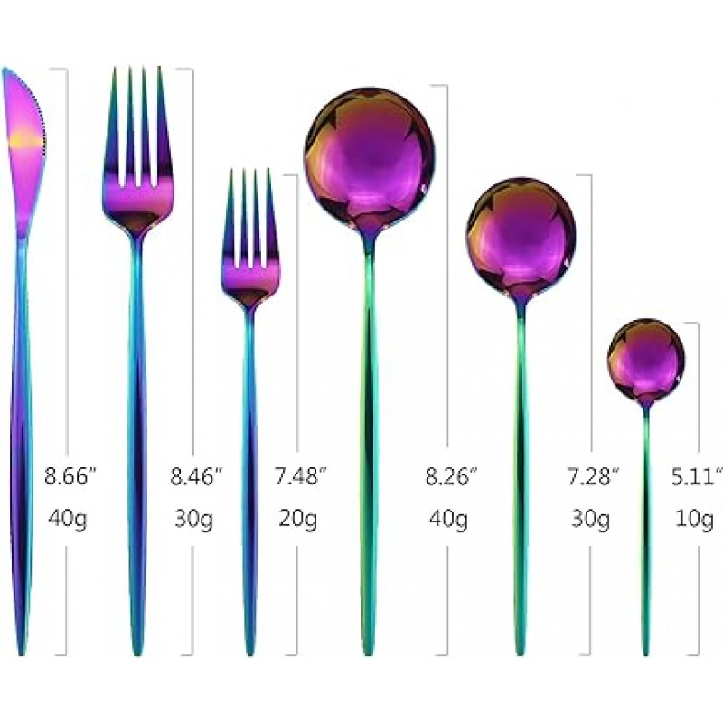 Snplowum 레인보우 36 개 은식기 플랫웨어 미러 광택 디너웨어 18/0 스테인레스 스틸 칼집 세트 홈 주방 파티 호텔 레스토랑 웨딩 서비스 6 인용