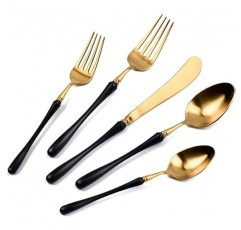 briiec 럭셔리 블랙 핸들 골드 18 / 10 Stainles 강철 Flatware 세트, 슬림 칼 붙이 주방 호텔 레스토랑 웨딩 파티, 매트 마감, 식기 세척기 안전 BRIXIAOMANBG54