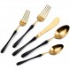 briiec 럭셔리 블랙 핸들 골드 18 / 10 Stainles 강철 Flatware 세트, 슬림 칼 붙이 주방 호텔 레스토랑 웨딩 파티, 매트 마감, 식기 세척기 안전 BRIXIAOMANBG54