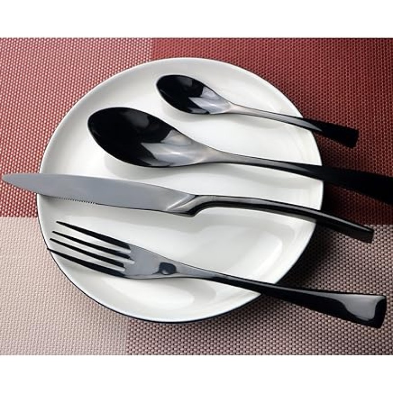 uniturcky 칼 붙이 Flatware 세트, 거울 연마 18 / 10 스테인리스 스틸 식기류 Flatware 세트 4-set-black 블랙 KK5PDESSERTSPOON-BLK5X4