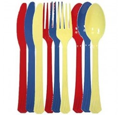 Tiger 요리사 플라스틱 칼 붙이 세트 정렬 색상Heavy Duty Colored 플라스틱 Silverware 세트 Primary Colors 레드 silverware set colored