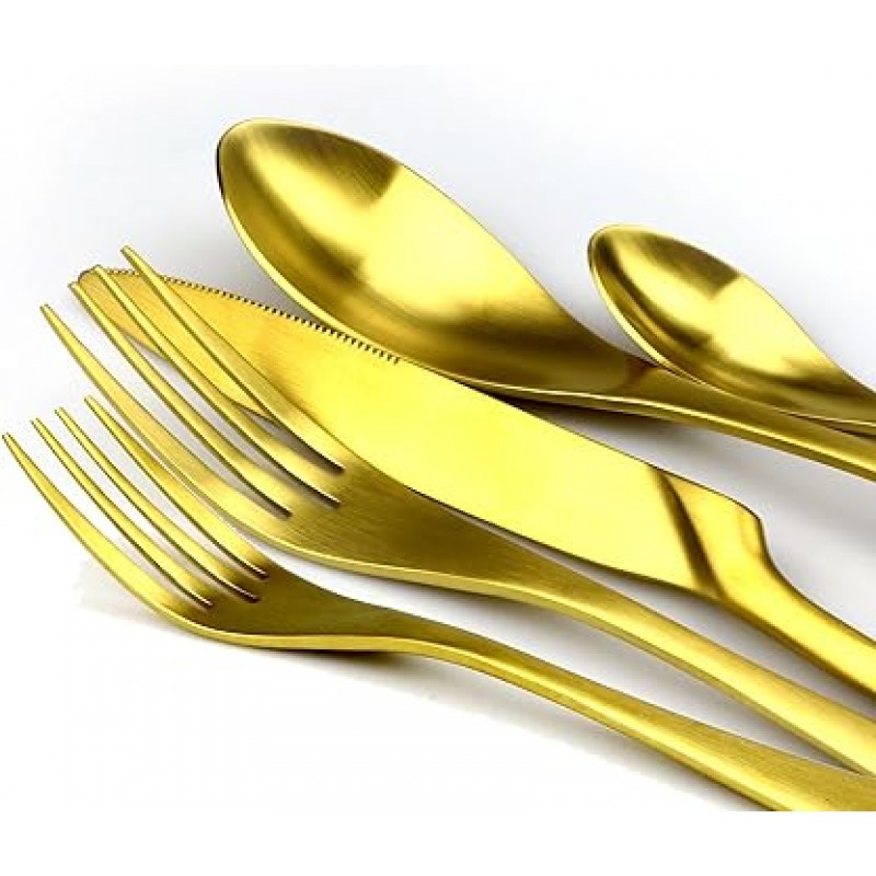 jankng 18 /10 스테인레스 스틸 매트 Flatware Set 골드 AJKKYBLKMATTE54GOLD