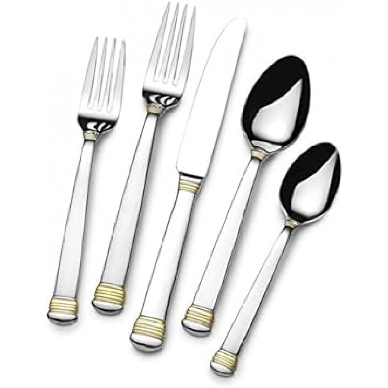 세인트 제임스 의회 사당 돔 골드 악센트 65-piece Flatware 세트, Made of 18 / 10 프리미엄 스테인레스 스틸