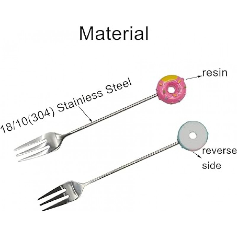 Pinenjoy 8 개 귀여운 도넛 스푼 포크 세트 18/10 (304) 스테인레스 스틸 티 스푼 디저트 포크 세트 귀여운 도넛 베이비 플랫웨어 세트 과일 케이크 요구르트 애프터눈 티 (스푼 4 개 + 포크 4 개)
