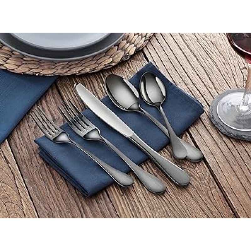 Artaste 56945 레인 18/10 스테인리스 스틸 식기류 20피스 세트, 블랙 마감, 4인용 서비스