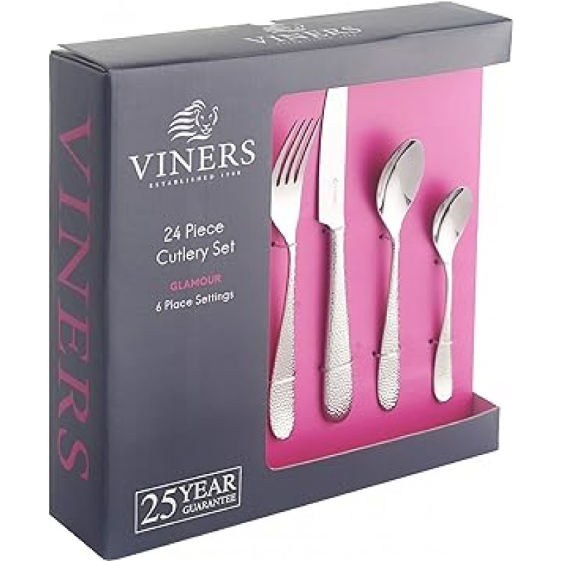 (Glamour 24pc) - 선물 상자에 담긴 Viners Glamour 24피스 18.0 스테인리스 스틸 칼 세트