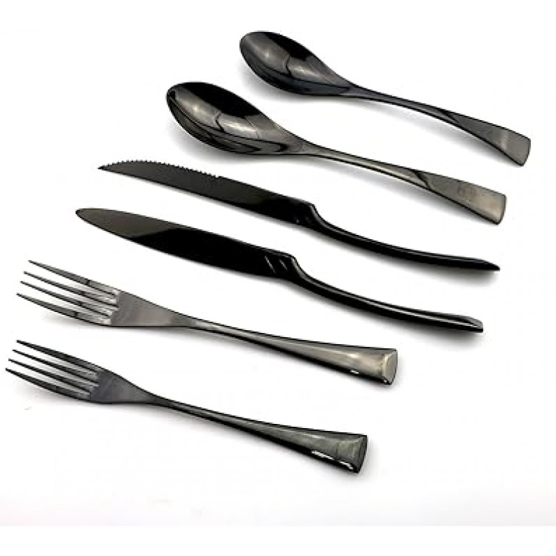 uniturcky Luxury 24 개 18 /10 스테인레스 스틸 Flatware 세트 미러 연마 블랙, Serive for 4