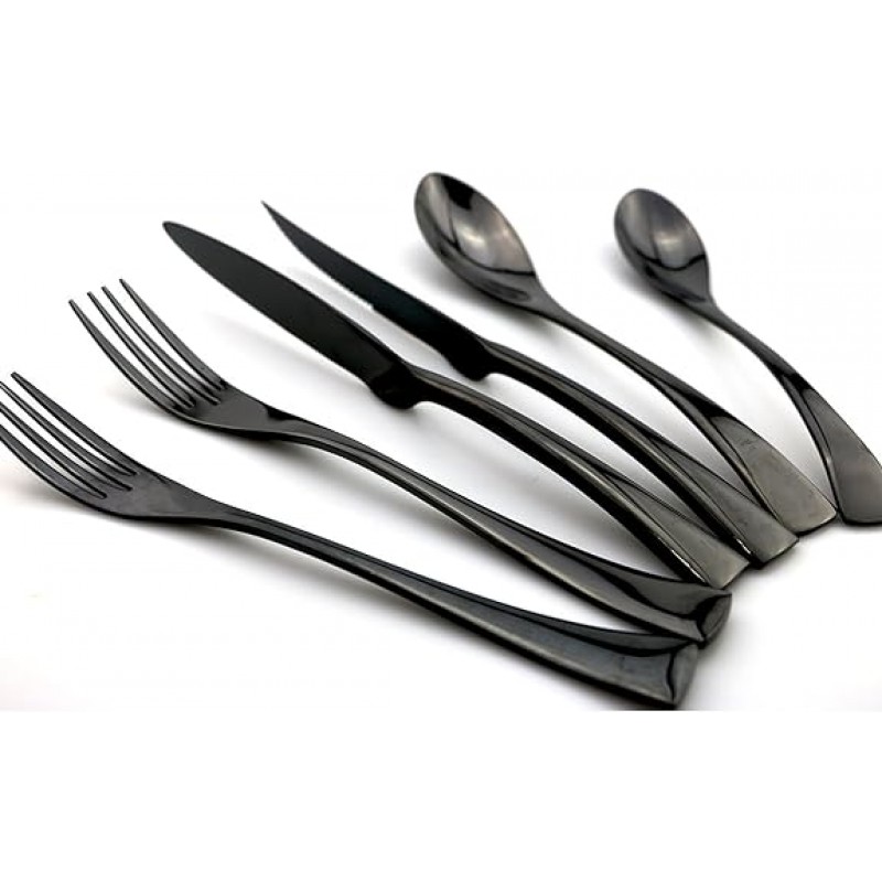 uniturcky Luxury 24 개 18 /10 스테인레스 스틸 Flatware 세트 미러 연마 블랙, Serive for 4