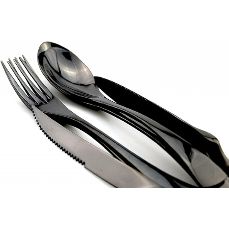 uniturcky Luxury 24 개 18 /10 스테인레스 스틸 Flatware 세트 미러 연마 블랙, Serive for 4