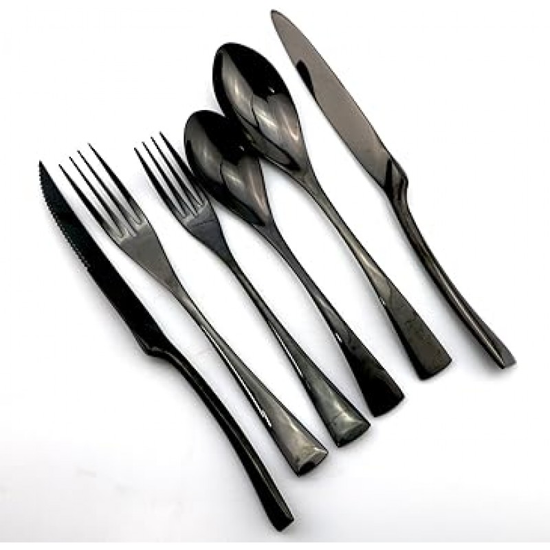 uniturcky Luxury 24 개 18 /10 스테인레스 스틸 Flatware 세트 미러 연마 블랙, Serive for 4