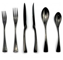 uniturcky Luxury 24 개 18 /10 스테인레스 스틸 Flatware 세트 미러 연마 블랙, Serive for 4