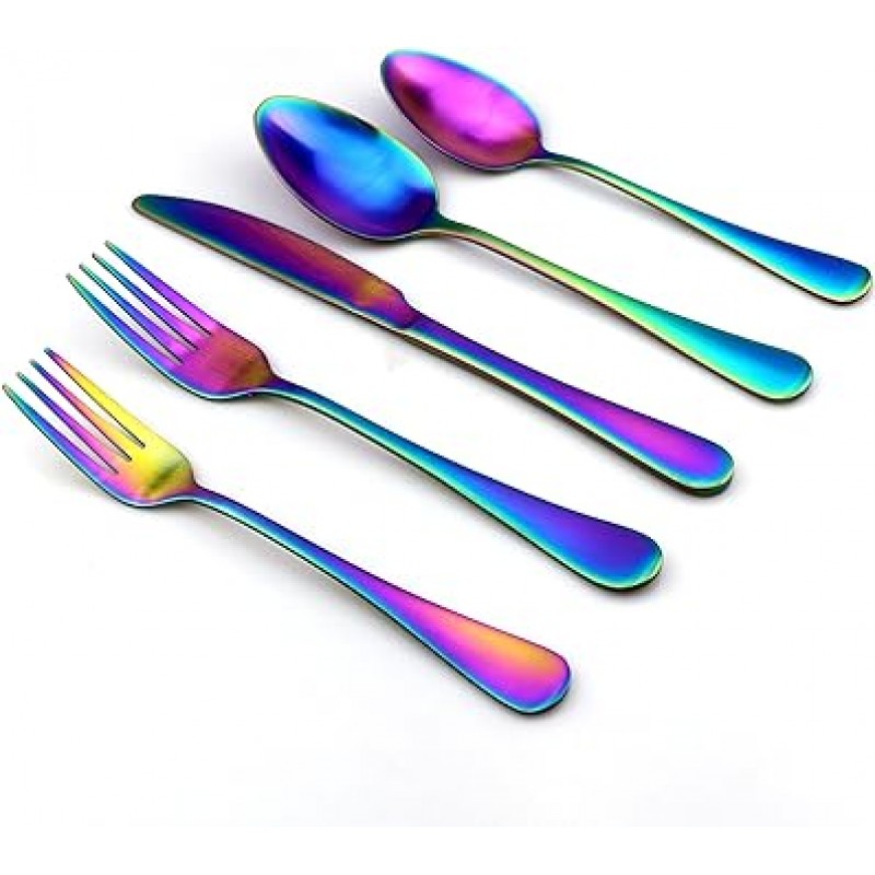 jankng 20-piece 다채로운 레인보우 스테인레스 스틸 Flatware Set 블랙 JANKNG