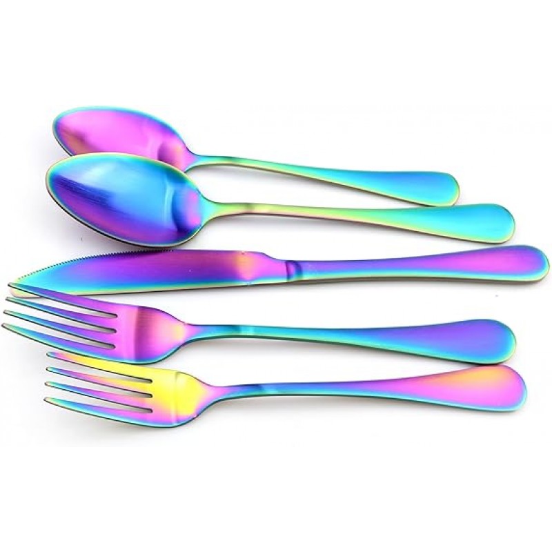 jankng 20-piece 다채로운 레인보우 스테인레스 스틸 Flatware Set 블랙 JANKNG