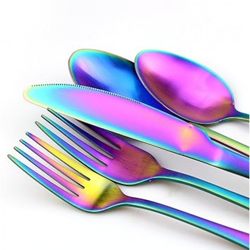 jankng 20-piece 다채로운 레인보우 스테인레스 스틸 Flatware Set 블랙 JANKNG