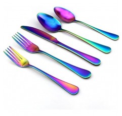 jankng 20-piece 다채로운 레인보우 스테인레스 스틸 Flatware Set 블랙 JANKNG