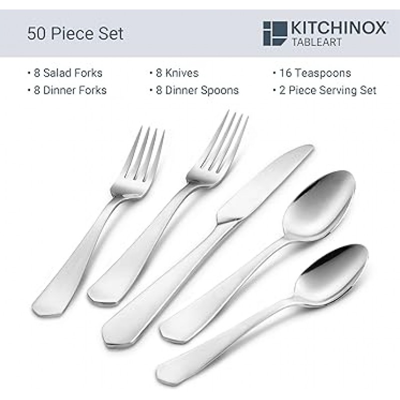 Kitchinox 플랫웨어 세트, 8/50 개 서비스, 펜트 하우스 새틴