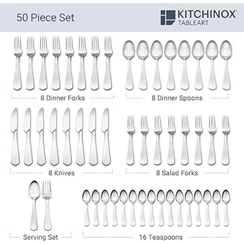 Kitchinox 플랫웨어 세트, 8/50 개 서비스, 펜트 하우스 새틴