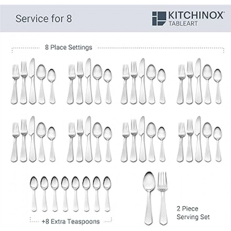 Kitchinox 플랫웨어 세트, 8/50 개 서비스, 펜트 하우스 새틴