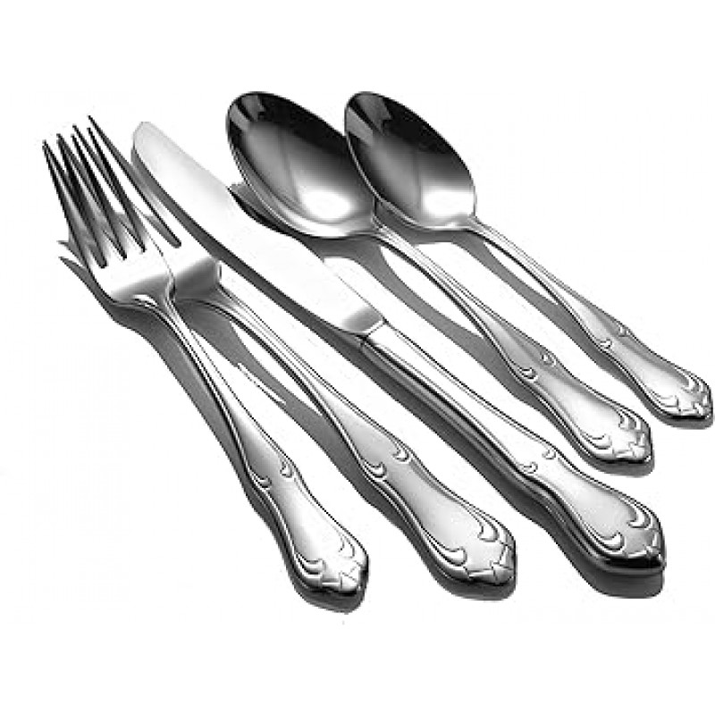 Liberty Tabletop Champlin 65개 18 / 10 식기 세트, 서빙피스 포함Made in USA