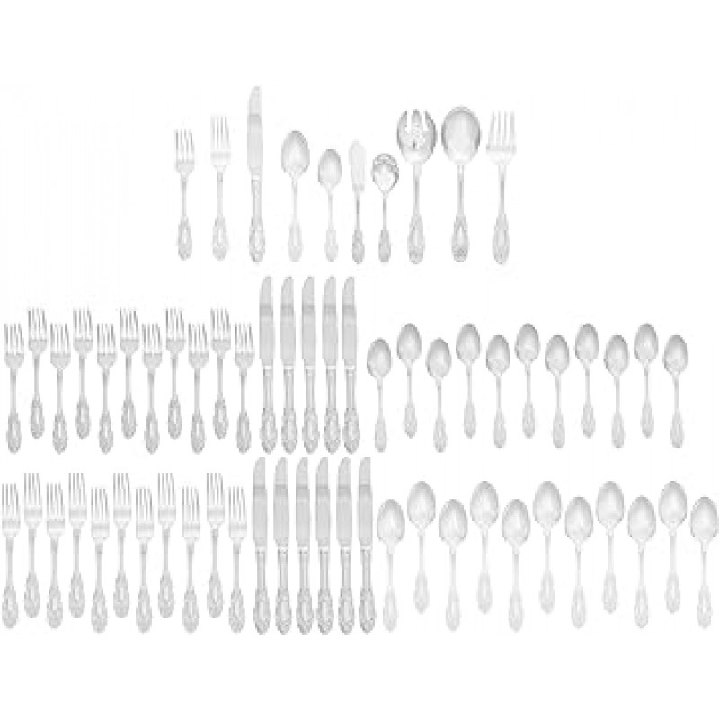 Wallace 65 Piece Dutchess 스테인레스 스틸 Flatware 세트 세트 12, 실버