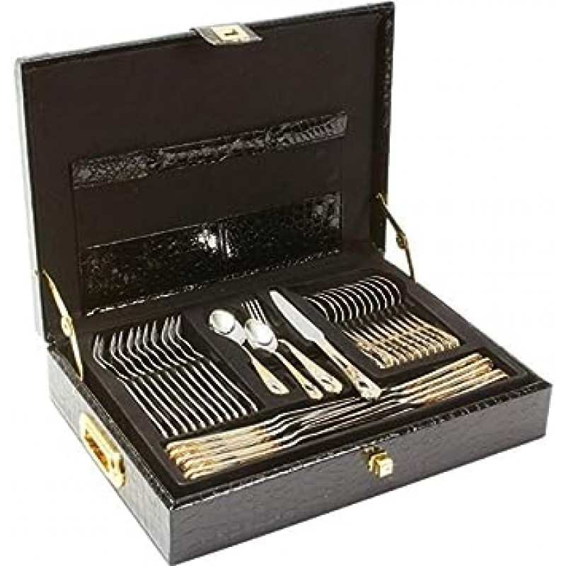 Sterlingcraft, heavy-gauge 스테인레스 스틸 72-piece Flatware and Hostess Set with 골드 트림 72-Piece Set - Gold Trim A 15059226