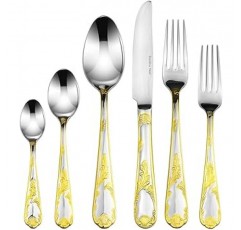 이탈리아 컬렉션 75-piece 프리미엄 Surgical 스테인레스 스틸 실버 식기 Flatware 세트 18 / 10, 12를 위한 서비스, 24 K 금도금