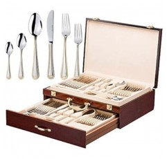 이탈리아 컬렉션 Verona 75-piece Surgical 18 / 10 스테인레스 스틸 Flatware Set with 24 K 금도금 Hostess Serving Set in a 케이스