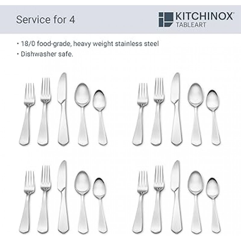Kitchinox 2 20 개 플랫웨어 세트 4 인용 펜트 하우스 새틴