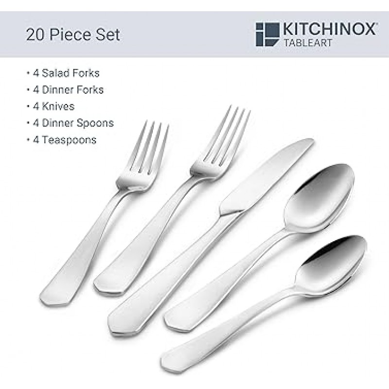 Kitchinox 2 20 개 플랫웨어 세트 4 인용 펜트 하우스 새틴