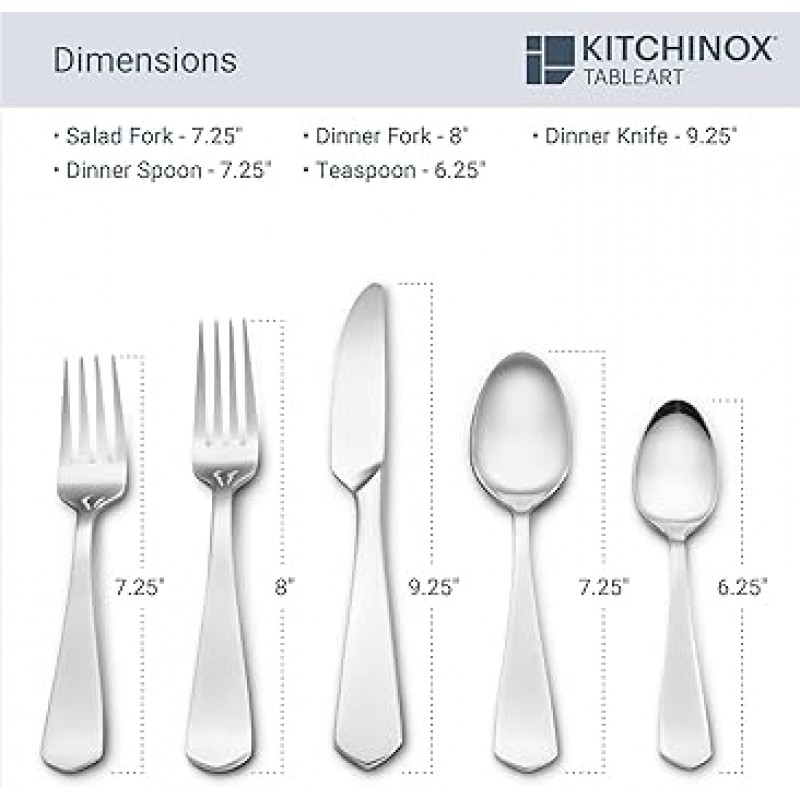 Kitchinox 2 20 개 플랫웨어 세트 4 인용 펜트 하우스 새틴