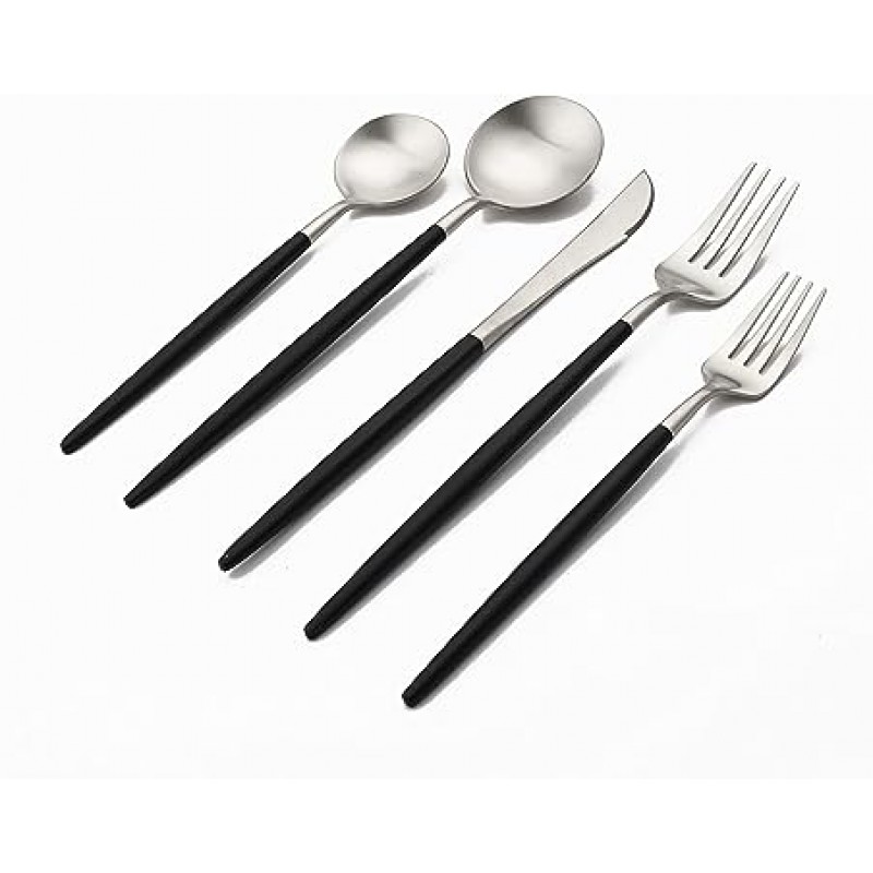 uniturcky 18 / 10 스테인레스 스틸 매트 Flatware Set 4 Gtware-blksilver5x4