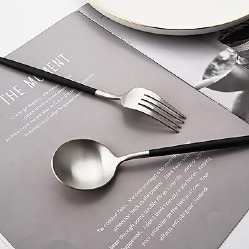 uniturcky 18 / 10 스테인레스 스틸 매트 Flatware Set 4 Gtware-blksilver5x4